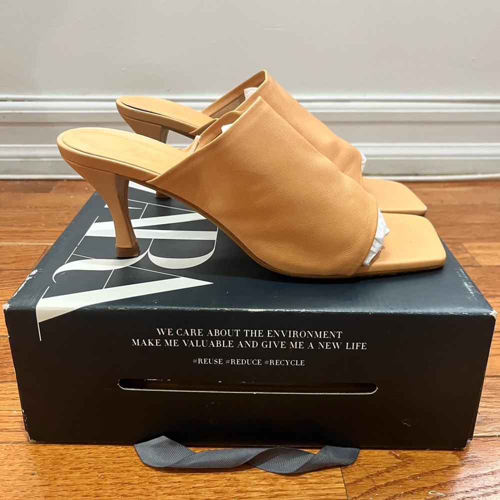 Zara Square toe soft leather Mules